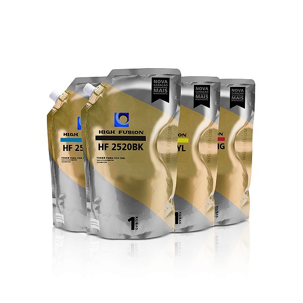 Kit de Refil de Pó de Toner HP W2110A | 206A | HF2520 High Fusion Preto + Coloridos 1kg + Poliéster