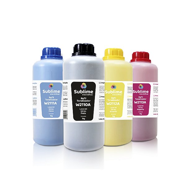 Kit de Refil de Pó de Toner HP W2110A | 206A LaserJet Sublime Preto + Coloridos 1kg