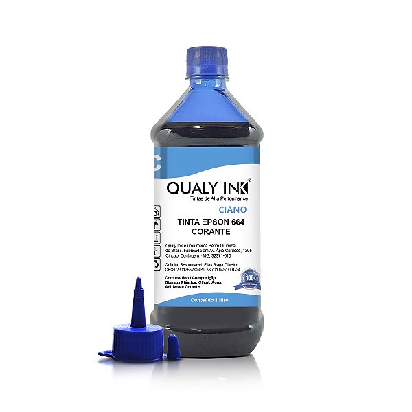 Tinta Epson 664 | T664220 Ciano Corante Qualy Ink 1 litro