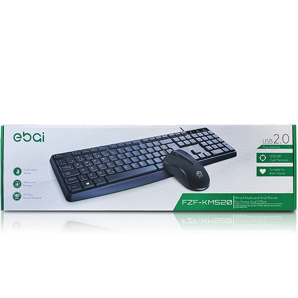 Kit Teclado e Mouse Com Fio USB 1200DPI Preto FZF-KM520 Ebai