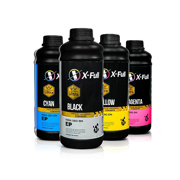 Kit de 4 Tintas Epson Universal Corante Preta + Coloridas X-Full 1 litro