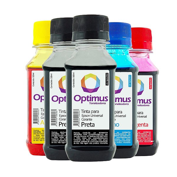 Kit de Tintas Epson L805 Preta 200ml + Coloridas 100ml Optimus