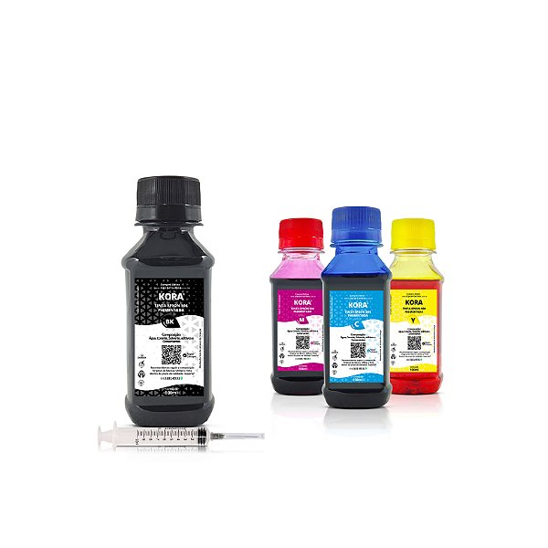Kit de 4 Tintas Epson 504 | T504120 Preta + Coloridas Pigmentadas Kora 100ml