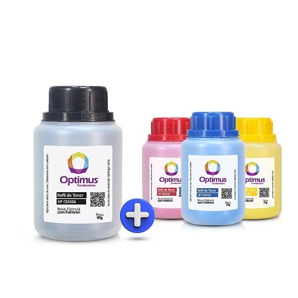 Kit de Refil de Pó de Toner HP CE410A | 305A Preto 90g + Coloridos 75g
