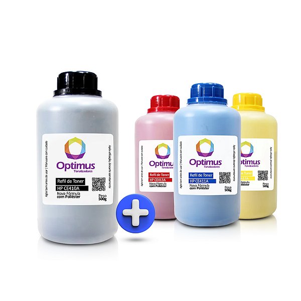 Kit de Refil de Pó de Toner HP CE410A | 305A Optimus Preto + Coloridos 500g