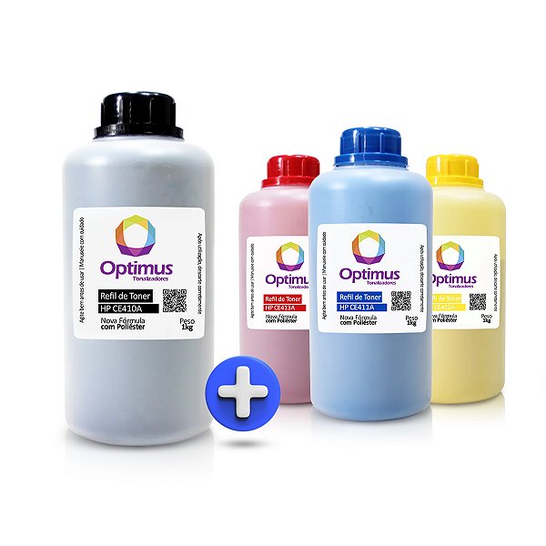 Kit de Refil de Pó de Toner HP CE410A | 305A Optimus Preto + Coloridos 1kg