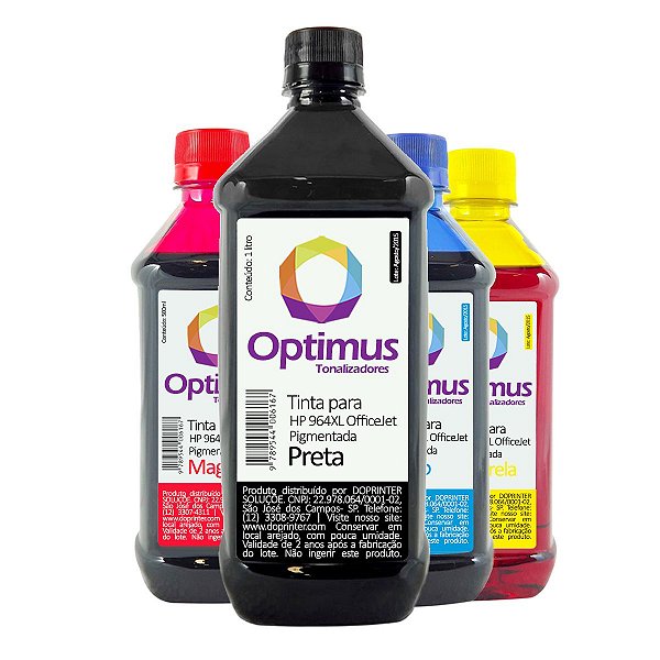 Kit de Tinta HP 964 | 964XL OfficeJet Pro Pigmentada Optimus Preta 1 litro + Coloridas 500ml