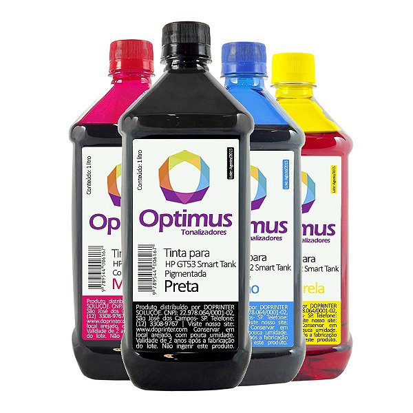 Kit de Tinta Optimus para HP GT53 + GT52 Smart Tank Preta + Coloridas 1 litro