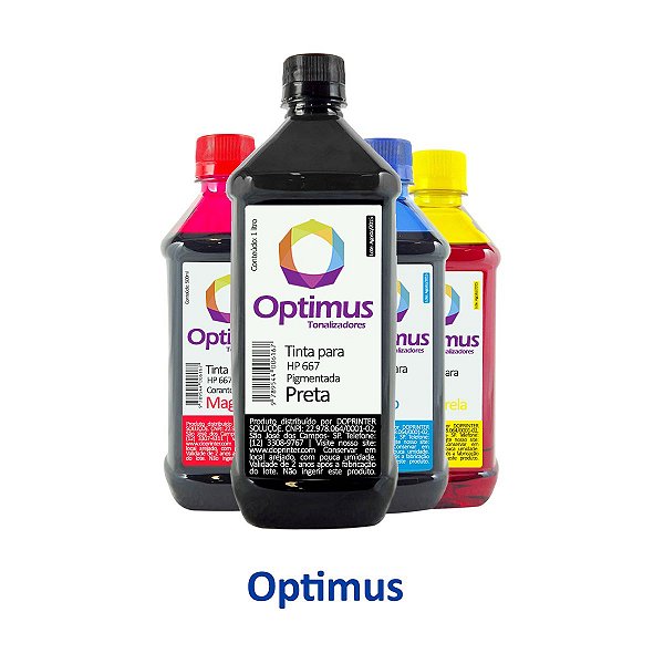 Kit de Tinta para Cartucho HP 667 | HP 2776 DeskJet Optimus Preta 1 litro + Coloridas 500ml