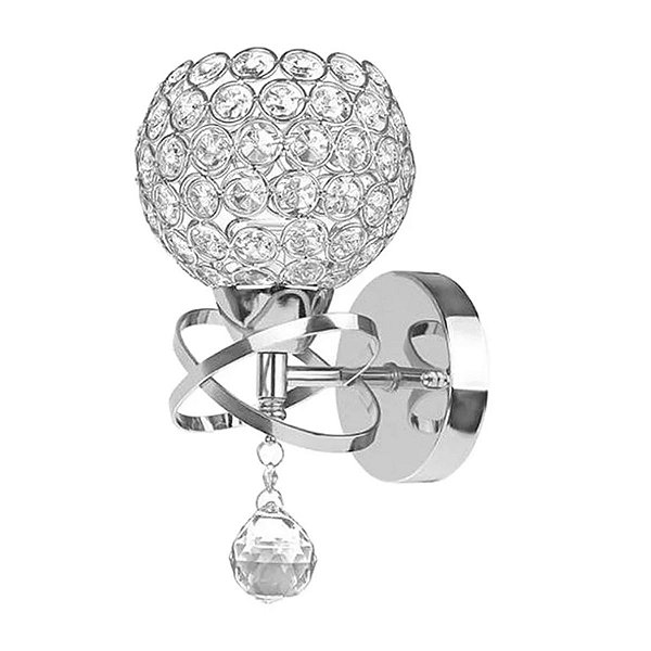 Luminária de parede arandela redonda de cristal moderna luxuosa prata