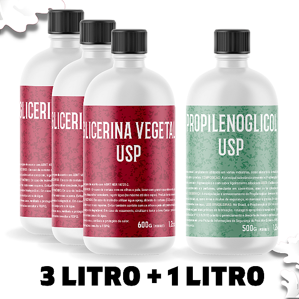 Glicerina Vegetal USP 3L + Propilenoglicol USP 1L