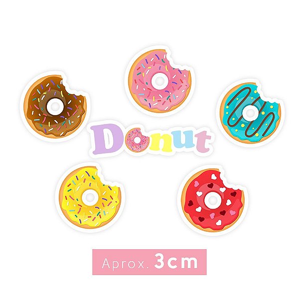 Apliques Decoração Festa Donuts sortidos - Aprox. 3cm - 24 Unidades