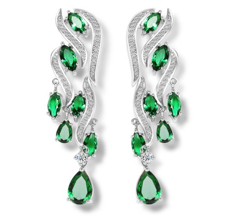 Brinco Noiva Zirconia Verde Prata Festa Madrinha Formatura