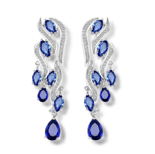 Brinco Noiva Zirconia Azul Prata Festa Madrinha Formatura