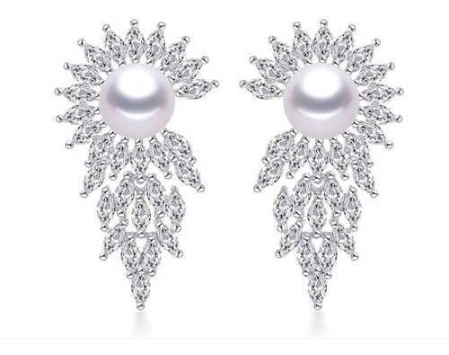 Brinco Noiva Zirconia E Perola Prata Festa Debutante