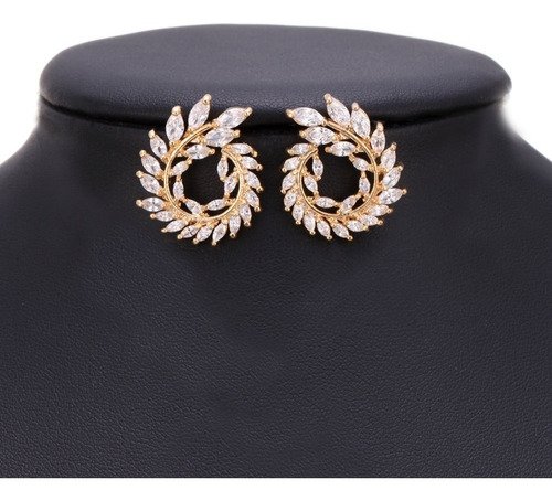 Brinco Zirconia Noiva Dourado Pequeno Redondo Delicado