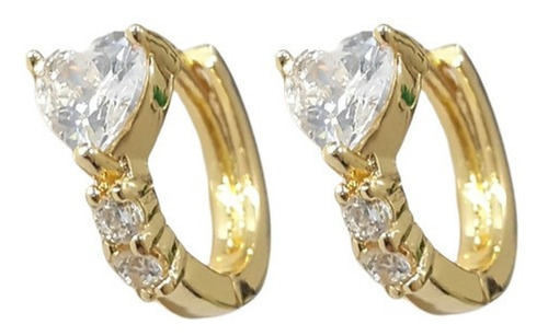 Brinco Argola Pedra Zirconia Coração Dourado Prata Folheado