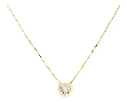 Colar Corrente Pedra Zirconia Coração Semijoia Dourado Prata