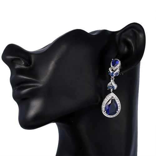 Brinco Noiva Pedra Zirconia Prata Azul Festa Luxo Debutante