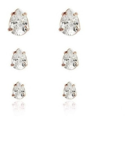 Trio Brinco Pedra Zirconia Gota F Ouro Dourado Folheado
