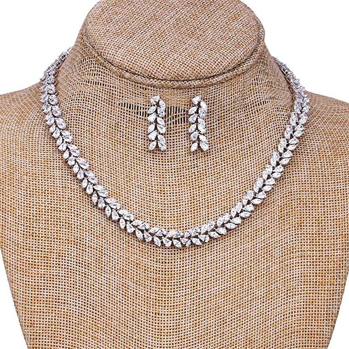 Conjunto Colar E Brinco Noiva Zircônia Prata Festa Debutante