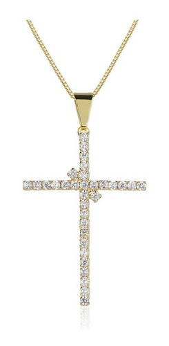 Colar Cruz Crucifixo Noiva Zirconia Dourada Folheada A Ouro