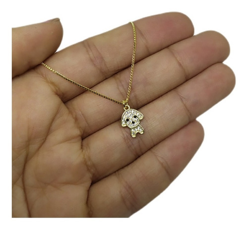 Colar Pet Dog Pedra Zirconia Dourado Ouro 18k Semijoia