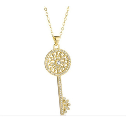Colar Pingente Chave Pedra Zirconia Prata Dourada Ou Rosê