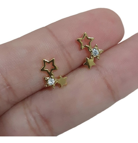 Brinco Infantil Pequeno Estrela Pedra Zirconia Folheado Ouro