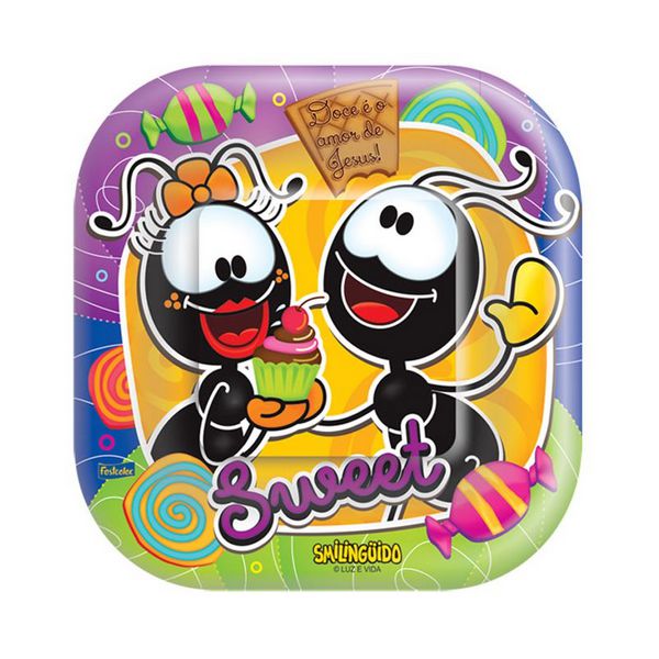 Prato Descartável Quadrado Smilinguido Sweet com 8Un - Festcolor Promo