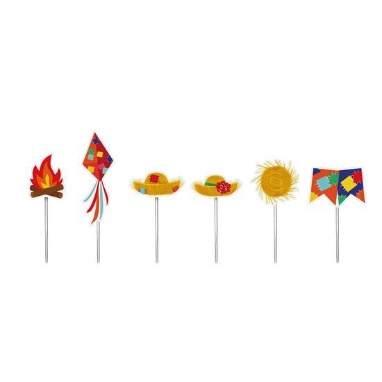 Pick Decorativo Para Doces - Arraia desenhos Sortidos - 12 Un - Cromus 28810103