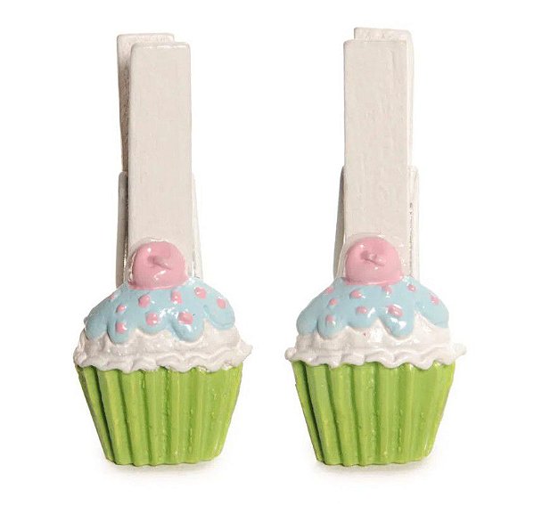 Prendedor Decorado Cupcake Verde Claro Jogo com 6 un - Ref 1421202 Cromus