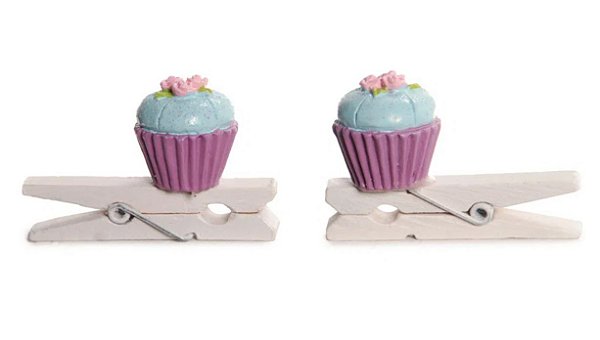 Prendedor Decorado Cupcake 3D Lilas e Azul Jogo com 4 Un - Ref 1421224 Cromus