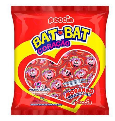 Piruito Bat Bat Coração Morango 500Gramas - Peccin