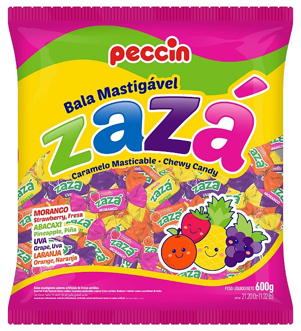 Bala Mastigável Zazá Sortida 600Gramas - Peccin