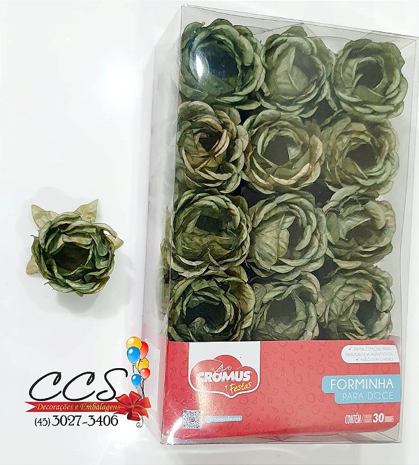 Forminha Para Doces Flora - Verde Oliva com 30 Unidades - Cromus 28610716