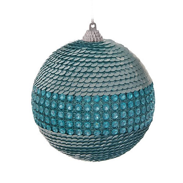 Bola de Natal Azul Claro com Lantejoula e Pedras 8cm Jogo com 6 un - Cromus 1416232
