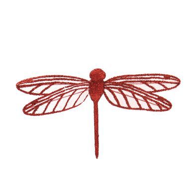 Libélula Decorativa com Clip Vermelho - 7cm - 6 Unidades - Cromus 1551634