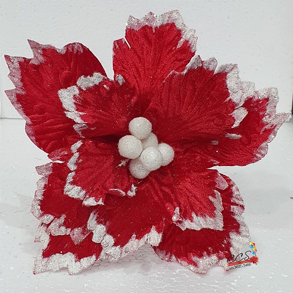 Flor de Natal Poisenttia Vermelha com Branco Cabo Médio - Cromus 1641601