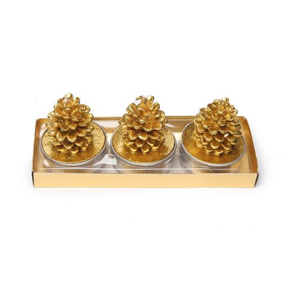 Vela de Parafina Formato de Pinha Tealight Ouro com 3 unidades - Cromus 1750504