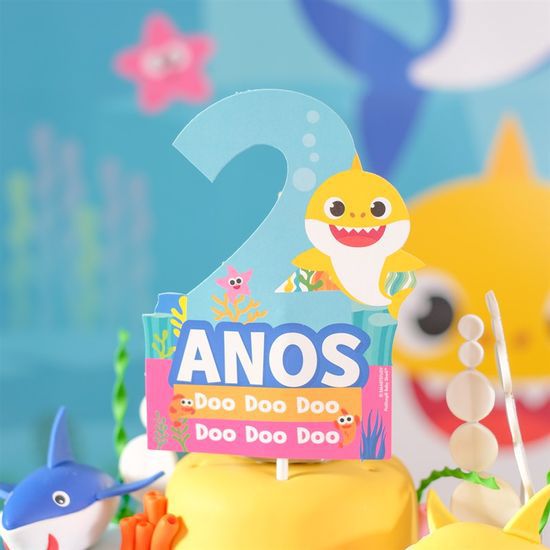 Topo de Bolo Espeto 2 Ano Baby Shark - Ref 23011752 Cromus