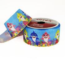 Fita de Gorgurão Estampada Tubarão Colorido Fundo do Mar - FITA REF 4650/9 - 10 MTS - Gitex