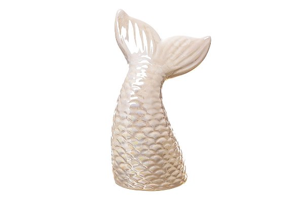Enfeite Decorativo Cofre Cauda de Sereia Branco Perolado de Porcelana