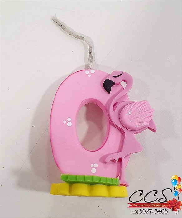 Vela de Biscuit Com Aplique de Flamingo Num 0 - VelaKids