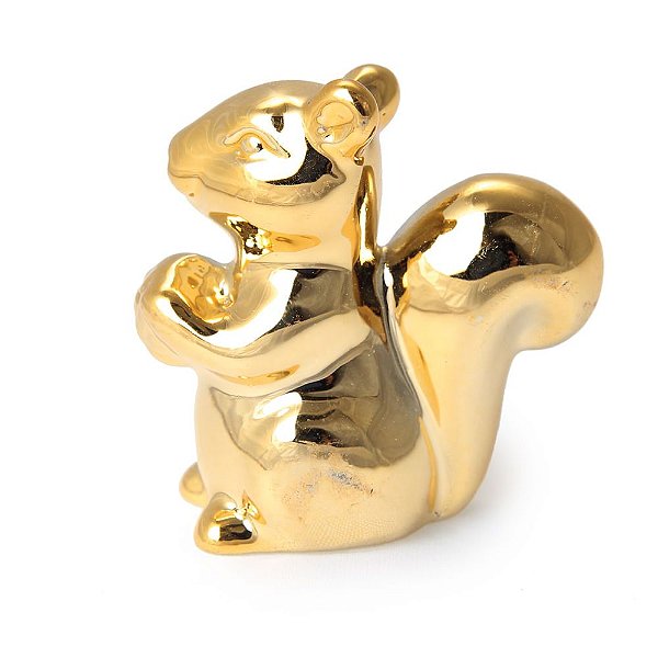 Esquilo Decorativo Dourado de Porcelana 4x4.5x2.5cm - Coleção Sensation - 1 Unidade -