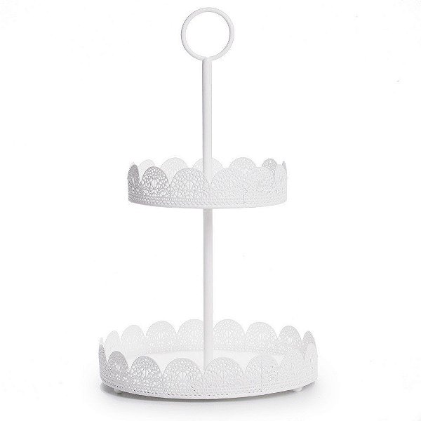 Suporte Para Doces Bailarina Redonda de Metal 2 Andares Branca 28cm - Coleção Cake - Promo Ref 1521777 Cromus