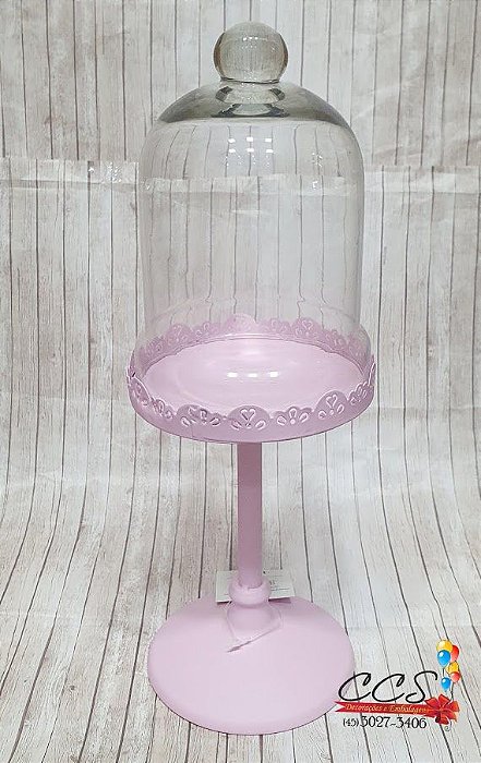 Porta Cupcake Rosa Solitário Alto 33cm com Cúpula de Vidro - Cake - Promo  Cromus 1320555