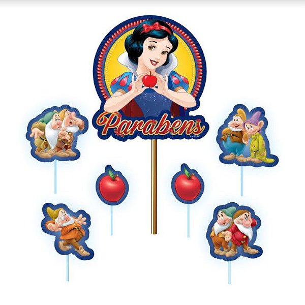 Artigos de festa da Branca de Neve, festa de feliz aniversário, topo de bolo  de princesa, vermelho, amarelo, azul marinho, 8 peças, topo de cupcake,  sete anões, princesa tutu : : Brinquedos