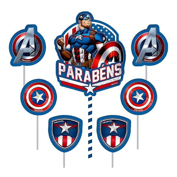 Topo de Bolo Impresso Festa Capitão América Ref 331185 Piffer