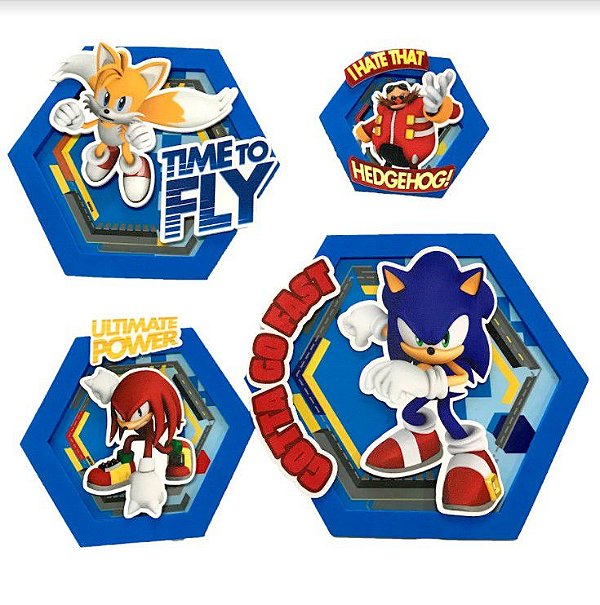Enfeite Decorativo Quadrinhos de E.V.A Festa Sonic com 4 Un- Ref 357029 Piffer